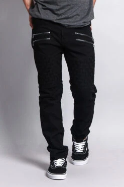 Basket Weave Biker Twill Jeans -Victorious DL1043 BLK 5