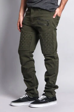 Basket Weave Biker Twill Jeans -Victorious DL1043 OLV 2
