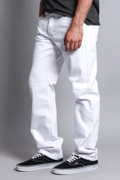 Men's Straight Fit Colored Denim Jeans (White) -Victorious DL105 WHT 2