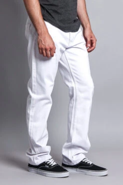 Men's Straight Fit Colored Denim Jeans (White) -Victorious DL105 WHT 4
