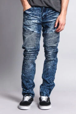 Stain Wash Biker Denim Jeans -Victorious DL1052 IND 1