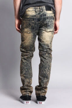 Stain Wash Biker Denim Jeans -Victorious DL1052 KHK 3