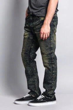 Stain Wash Biker Denim Jeans -Victorious DL1052 OLV 2