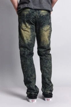 Stain Wash Biker Denim Jeans -Victorious DL1052 OLV 3