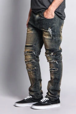Zipper Cut Grease Wash Biker Jeans -Victorious DL1054 VIN 2