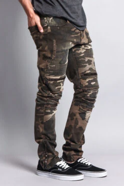 Zipper Cut Biker Camo Jeans -Victorious DL1059 OCM 4