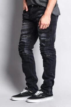 Faded Zipper Cut Distressed Knee Biker Denim Jeans 24 Faded Zipper Cut Distressed Knee Biker Denim Jeans -Victorious DL1060 BLK 2