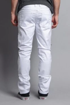 Faded Zipper Cut Distressed Knee Biker Denim Jeans 39 Faded Zipper Cut Distressed Knee Biker Denim Jeans -Victorious DL1060 WHT 3