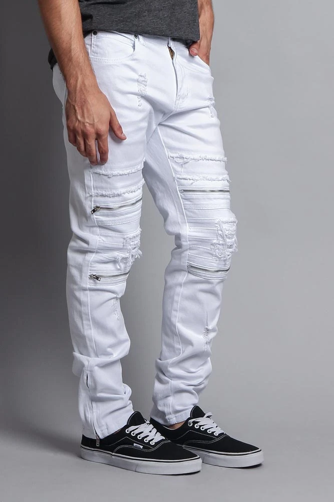 Faded Zipper Cut Distressed Knee Biker Denim Jeans 21 Faded Zipper Cut Distressed Knee Biker Denim Jeans - Image 19