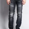 Men's Faded Skinny Biker Denim Jeans -Victorious DL1075 BLK 1