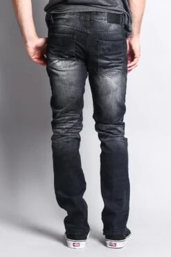 Men's Faded Skinny Biker Denim Jeans -Victorious DL1075 BLK 3