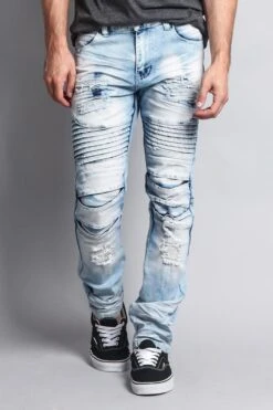 Heavy Dye Biker Denim Jeans -Victorious DL1081 ICE 5