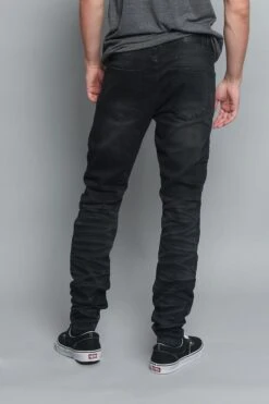 Creased Biker Denim Jeans -Victorious DL1083 BLK 1