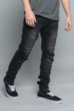 Creased Biker Denim Jeans -Victorious DL1083 BLK 2