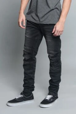Creased Biker Denim Jeans -Victorious DL1083 BLK 5