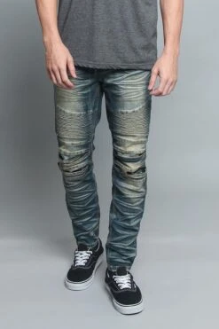 Creased Biker Denim Jeans -Victorious DL1083 VIN 1