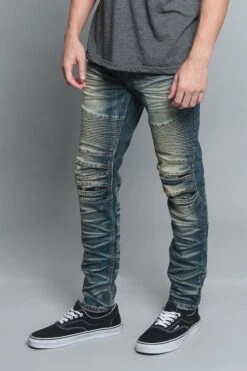 Creased Biker Denim Jeans -Victorious DL1083 VIN 2