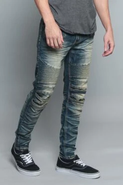 Creased Biker Denim Jeans -Victorious DL1083 VIN 4