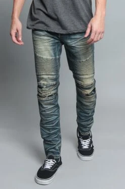 Creased Biker Denim Jeans -Victorious DL1083 VIN 5