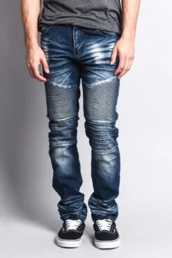 Men's Washed Biker Twill Denim Jeans -Victorious DL1084 IND 1