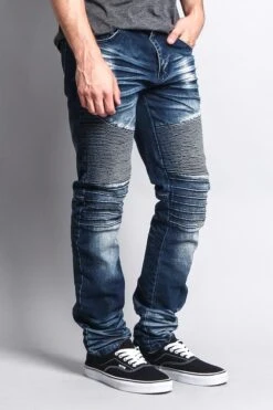 Men's Washed Biker Twill Denim Jeans -Victorious DL1084 IND 4