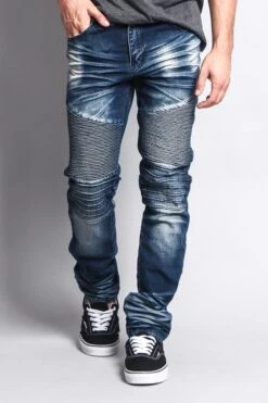 Men's Washed Biker Twill Denim Jeans -Victorious DL1084 IND 5