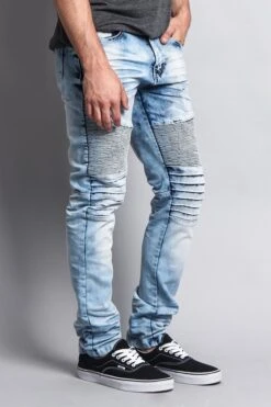 Men's Washed Biker Twill Denim Jeans -Victorious DL1084 LTI 4