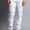 Faded Distressed Zipper Biker Jeans -Victorious DL1088 WHT 1