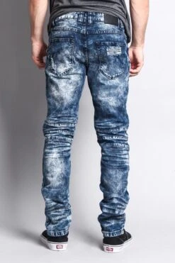 Stain Washed Contrast Patching Twill Biker Jeans 15 Stain Washed Contrast Patching Twill Biker Jeans -Victorious DL1089 DKI 3