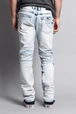 Stain Washed Contrast Patching Twill Biker Jeans 19 Stain Washed Contrast Patching Twill Biker Jeans -Victorious DL1089 LTI 3