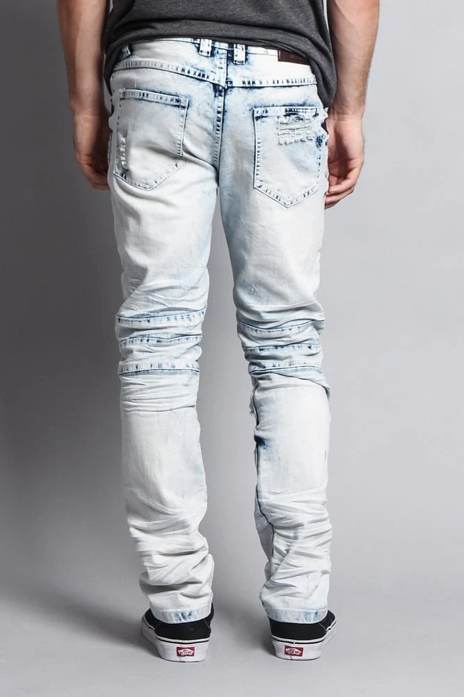 Stain Washed Contrast Patching Twill Biker Jeans 10 Stain Washed Contrast Patching Twill Biker Jeans - Image 8