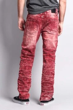 Distressed Acid Washed Biker Slim Jeans -Victorious DL1115 BRG 3