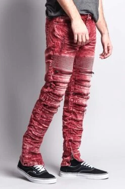 Distressed Acid Washed Biker Slim Jeans -Victorious DL1115 BRG 4