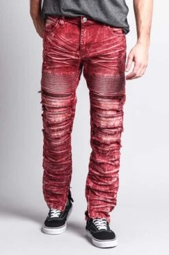 Distressed Acid Washed Biker Slim Jeans -Victorious DL1115 BRG 5