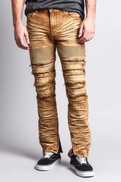 Distressed Acid Washed Biker Slim Jeans -Victorious DL1115 DKW 1