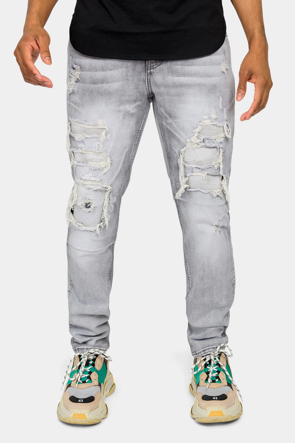 Faded Ripped Repair Denim Jeans 3 Faded Ripped Repair Denim Jeans