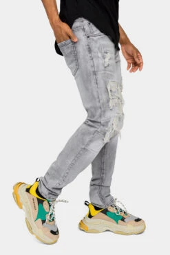 Faded Ripped Repair Denim Jeans 23 Faded Ripped Repair Denim Jeans -Victorious DL1119 GRY 4