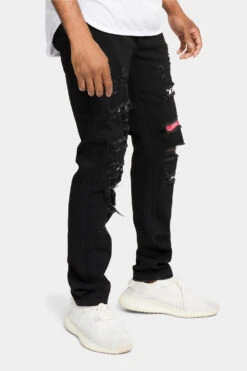 Distressed Patterned Patchwork Denim Jeans 20 Distressed Patterned Patchwork Denim Jeans -Victorious DL1134 BLK 4