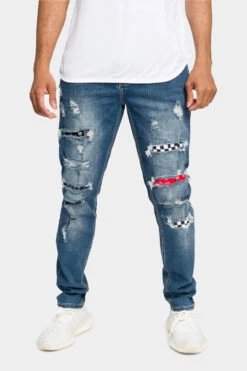 Distressed Patterned Patchwork Denim Jeans 22 Distressed Patterned Patchwork Denim Jeans -Victorious DL1134 IND 1