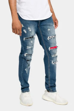 Distressed Patterned Patchwork Denim Jeans 25 Distressed Patterned Patchwork Denim Jeans -Victorious DL1134 IND 4