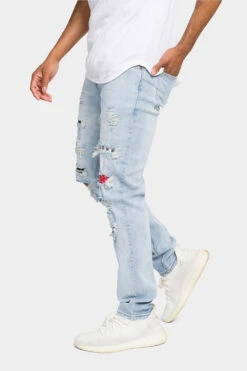 Distressed Patterned Patchwork Denim Jeans 28 Distressed Patterned Patchwork Denim Jeans -Victorious DL1134 LTI 2