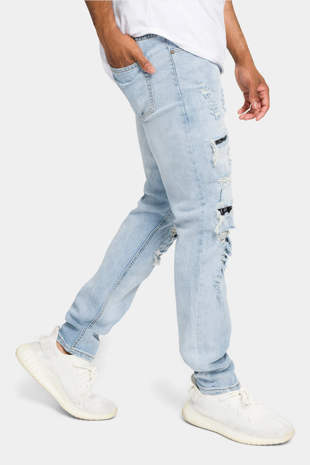 Distressed Patterned Patchwork Denim Jeans 16 Distressed Patterned Patchwork Denim Jeans - Image 14