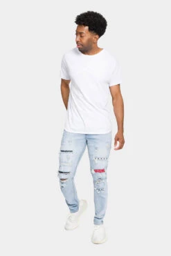 Distressed Patterned Patchwork Denim Jeans 31 Distressed Patterned Patchwork Denim Jeans -Victorious DL1134 LTI 5