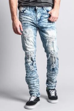 Men's Destroyed Light Acid Washed Denim Jeans -Victorious DL1141 IND 5