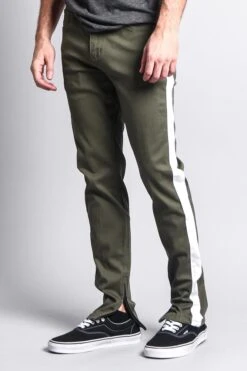 Men's Solid Side Striped Pants With Zipper -Victorious DL1146 OWT 2