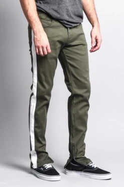 Men's Solid Side Striped Pants With Zipper -Victorious DL1146 OWT 4
