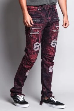 Men's Distressed Zipper Jeans -Victorious DL1162 BRG 4