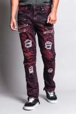 Men's Distressed Zipper Jeans -Victorious DL1162 BRG 5