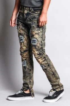 Men's Distressed Zipper Jeans -Victorious DL1162 KHK 2