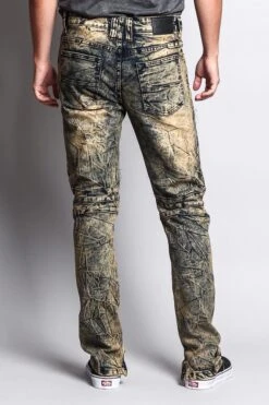 Men's Distressed Zipper Jeans -Victorious DL1162 KHK 3
